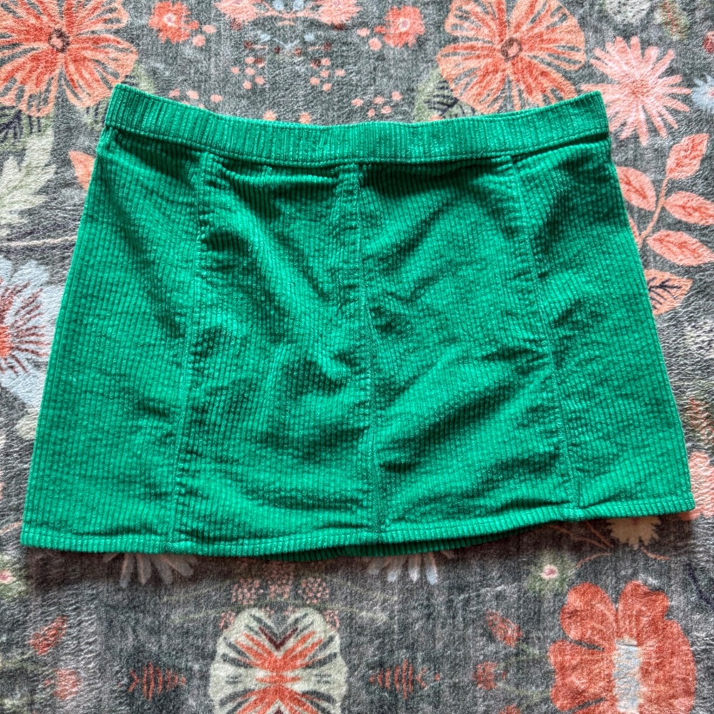 Aerie Green Corduroy Mini Skirt Womens Small Cotton Ribbed Zip Back Seamed